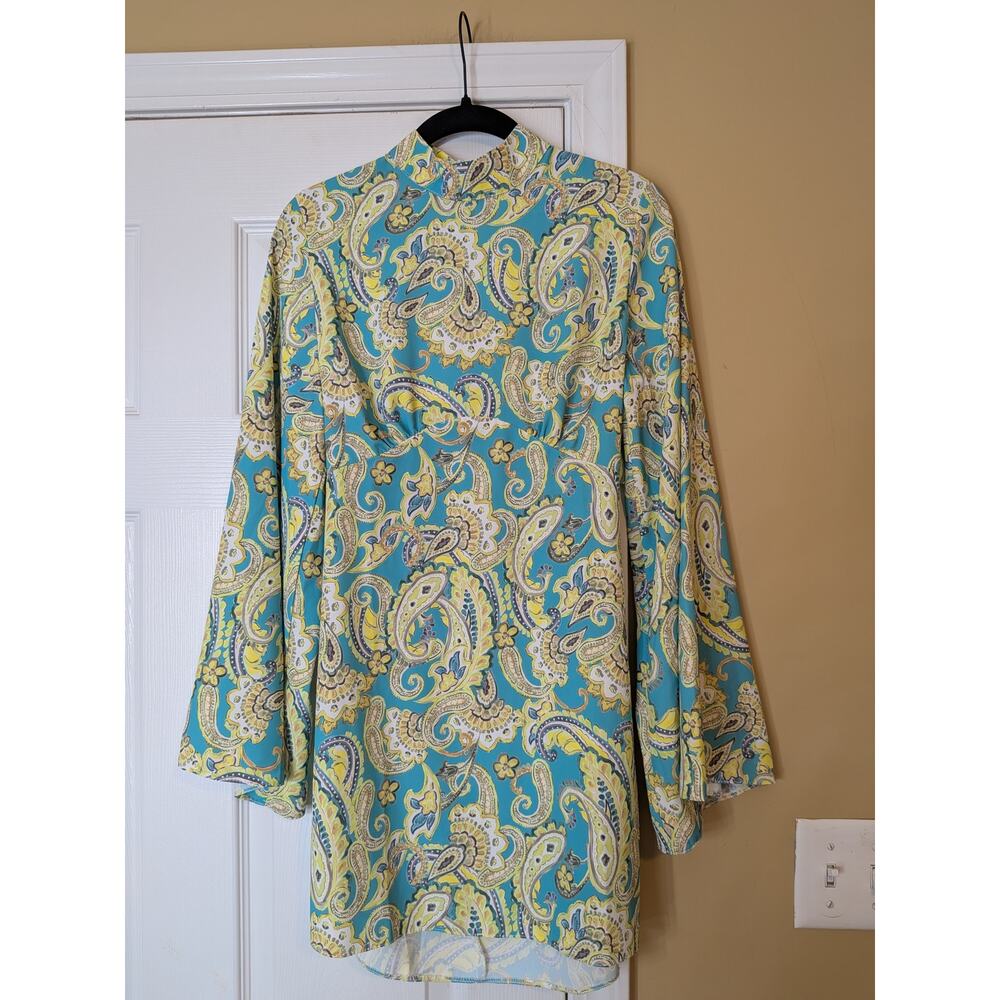 River Island Paisley Mock Neck Mini Dress Size 8 NWT Green Blue Resort Wear